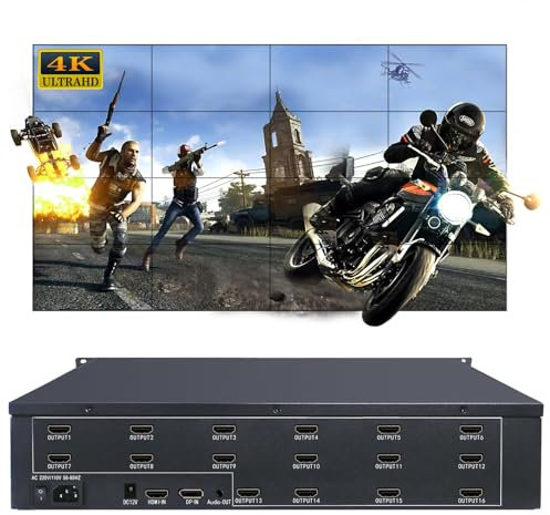 4K60Hz ICUIXIAN Video-Wand-Controller, 4 x 4, ICUIXIAN HDMI2.0 (HDCP2.2), RGB4:4:4, 36-Bit, 16-K-Video-Wand-Controller, unterstützt 4 x 4, 2 x 6, 3 x 5, 2 x 5, 3 x 4 Modus, 4096 x 2160 @ 60 Hz,