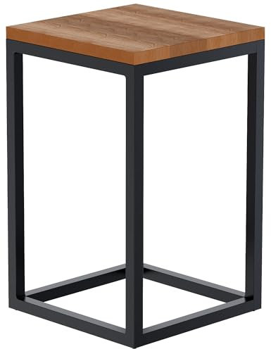 CLP Beistelltisch Manteo aus Eichenholz, eckiger Nachttisch, Sofatisch mit pulverbeschichtetem Metallgestell und Bodenschonern, Größe:30x30x50 cm