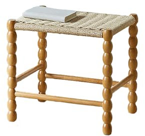 FBNMG Piccolo Sgabello Quadrato di Arte Moderna, Sedia da Pranzo in Legno Massello, Sedile in Corda, Sgabello per Scarpe per Soggiorno Cucina Camera da Letto Balcone Bambini(Set of 1, Brown 3)