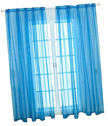 Garneck Blaue Gardine Mit Glitzer Sternen – Elegante Voile Fenstervorhänge Für Kinderzimmer Und Wohnzimmer - Semi-transparent 100 x 270 cm Ideales Deko Panel Für Stilvolle Akzente