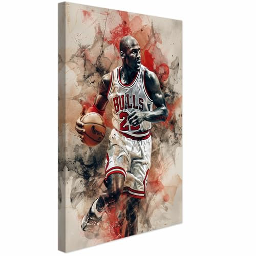 AREDE Bilder Wanddeko auf Leinwand Michael Jordan Art Decor Wohnzimmer Deko Zimmer Wandbilder Modern Bild | 40 x 60 cm | Fertig zum aufhängen