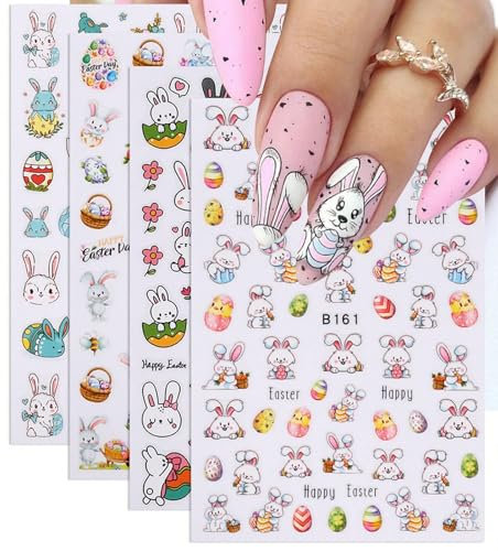 Kabwea 4 Pieces Nail Art Stickers with Easter Designs, Nail Stickers Easter, Nail Stickers, Nail Art