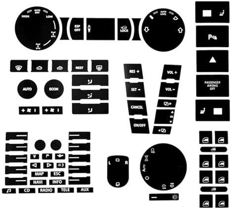 DRYIUBVF Kompatibel Mit VW Für Touareg 2004 2005–2009, Auto-Mittelkonsole, Teilschalter, Knopf, Reparaturaufkleber, Abziehbild, Fix, Verblasst, Hässlich, Kratzfest Auto Knopf Aufkleber