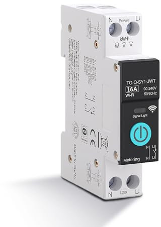 WIFI Leitungsschutzschalter, 1P AC 90-240V Hutschiene WiFi Smart Schalter mit Metering Sprachsteuerung Zeitmessung, Home-Sicherungsautomat Handy-Fernbedienung für Haushaltsgeräte Geeignet (16A)