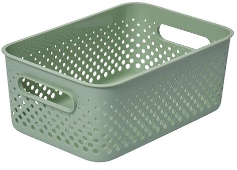 SmartStore Storage Basket with Handles in Green 5.6L (29.5x20.5x12cm) | Storage Bin From Recycled Plastic | Essence M Storage Box| Storage with 10-year Warranty, Beach Grass
