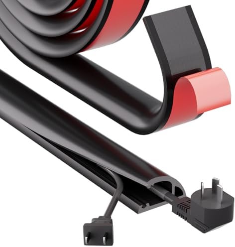 Floor Cable Cover Protector,Silicone Self-Adhesive Floor Cord Wire Covers for Cables,Electrical Cable Trunking Tidy for Indoor Outdoor Protect Cords & Prevent Trip Hazards(2M,Black)