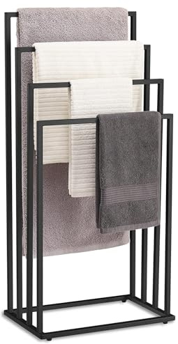 Best For Home Freistehender Handtuchhalter Schwarz | 4-Stangen Design für Badezimmer | handtuchhalter stehend | Einfache Montage | Perfekte Handtuchaufbewahrungslösung | handtuchhalter ohne Bohren