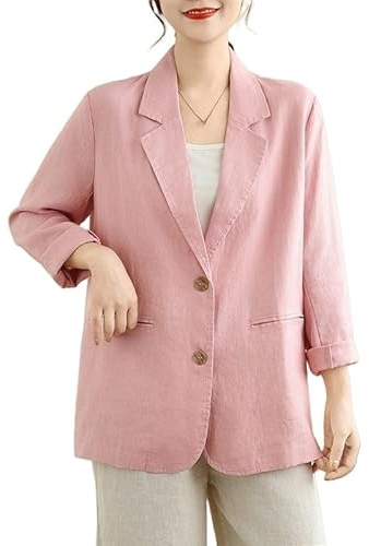 Blazer da Donna Elegante in Cotone e Lino, Maniche Lunghe, vestibilità Regolare, Giacca Basic, Casual da Lavoro, Leggero, Estivo, Cardigan da Ufficio, Tinta Unita