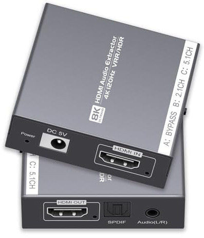 Estrattore audio HDMI 2.1 8K 4K a 120Hz/8K a 60Hz, adattatore da HDMI a ottico e audio da 3,5 mm per PS4/5, Fire Stick, altoparlanti, cuffie, lettore Blu-ray