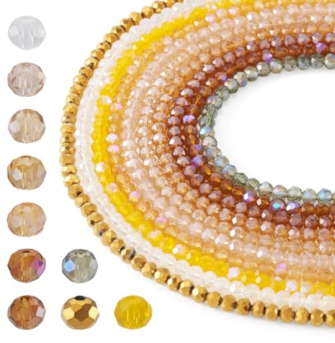 Elecrelive - 10 hebras de cuentas redondas de cristal marrón de 4 mm, cuentas sueltas de cristal facetado, 1100 unidades para pulseras, joyas, collares, aretes, manualidades