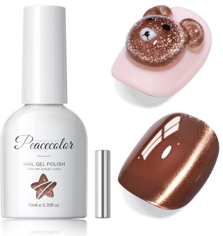 PEACECOLOR UV Nagellack Cat Eye Gel Braun 10ML für DIY Nail Art Salon | Gel Nail Polish Soak Off UV LED Lampe Cat Eye Nagellack Herbst Winter Manicure
