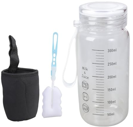 lazyfun Auslaufsicheres Mikrowellengeeignetes Trinkgeschirr Aus Glas 300 Ml Mit Messskala Tragbare Wasserflasche Für Milch Säfte Kaffee Hitzebeständige Flasche Für Kaffee/Milch