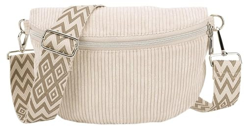 Sac à bandoulière pour Homme et Femme avec Large Sangle réglable, Sac à Main en Velours côtelé Solide avec Fermeture éclair, Sac Banane pour, entraînement