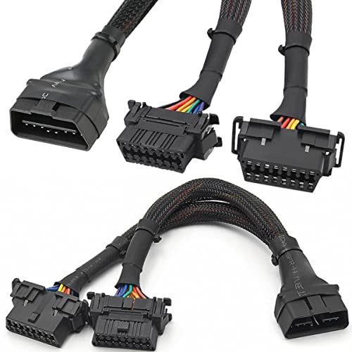 HAAMNING7 OBD2 Splitter OBD II 16 Pin Extension 1x Male to Dual Female Extension Cable, Diagnostic Extender Adapter for Car GPS Tracker Bluetooth WiFi OBD Code Scanners