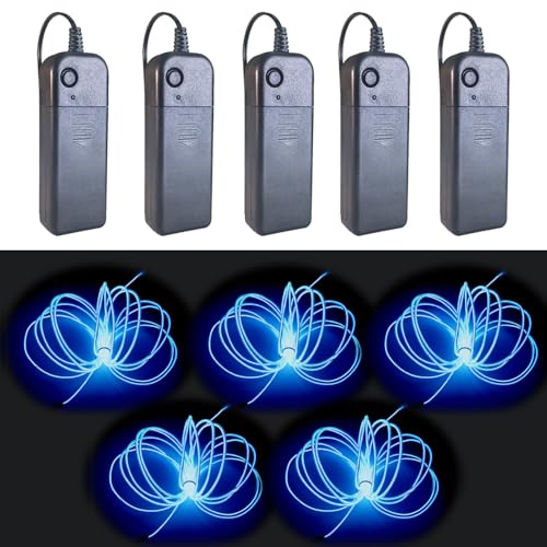 Gcidto EL Wire 5-Colour Pack, 9ft（2.75m） Neon Light Wire 5‑Pack with Noise Reduction & Controller Pack for Halloween Décor & DIY. (Blue)