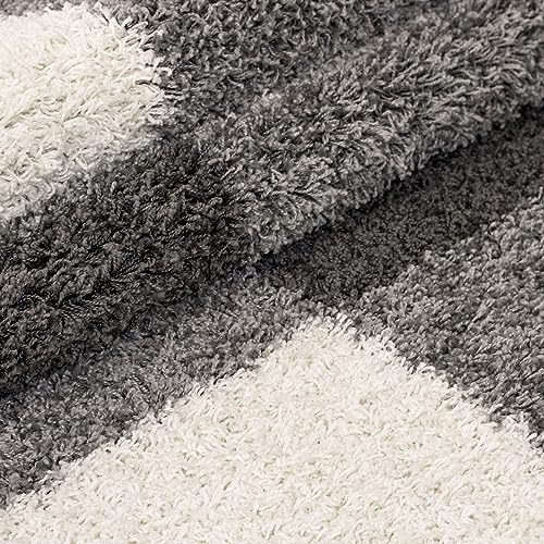 KADIMA DESIGN Kuschelteppich Hochflor Karo-Muster Weich Flauschig Waschbar Strapazierfähig Läufer Hellgrau 80x250 cm Wohnzimmer Fußbodenheizung geeignet Schadstoffgeprüft | WATZMANN