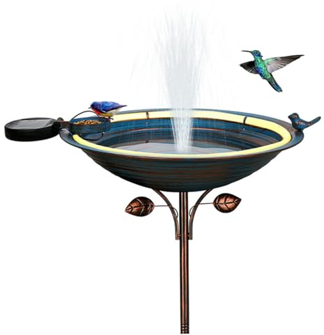 Bemonew Solarbetriebene Vogeltränke Solarbetriebene Vogeltränke Brunnen 38,1 cm mit LED-Lichtern, für den Außenbereich, Garten, Vogeltränke mit Springbrunnen für den Außenbereich