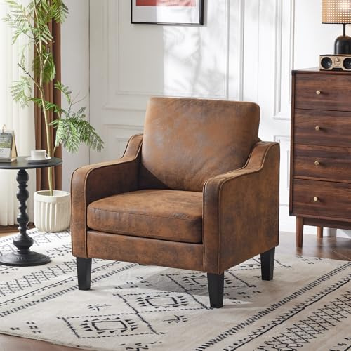 Bonnlo Sessel, Loungesessel aus Chenille, Polstersessel mit Armlehnen und Holzbeinen, Ohrensessel für Wohnzimmer,Schlafzimmer,Relaxsessel Fernsehsessel 76 x 78 x 84 cm,Komfort (1, rostfarbe)