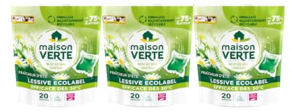 Maison Verte - Lessive Capsule - Parfum Fraîcheur d'Ete - Lessive Détachante - Spécial Peaux Sensibles - Efficace dès 20°C - 5 Enzymes Actives d'Origine Naturelle - Sans Conservateurs - 60 Lavages