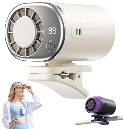 2026 Car Clip on Air Conditioner Fan with LED Display,360° Rotation Portable USB Rechargeable Personal Fan,Hands-Free Clip on Fan for Car,Camping,Umbrella,Personal Cooling Mini Fans Handheld (White)