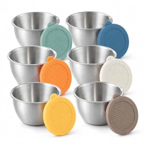 6 Pack Salad Dressing Pots, 80ml Stainless Steel Snack Containers with Lids | Reusable Round Storage Pots for Lunch Boxes, Travel, Meal Prep & Kitchen Use, Leakproof & Easy Clean