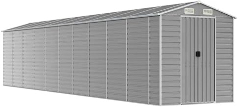 Gartenhaus hellgrau, 191 x 895 x 198 cm, aus verzinktem Stahl, Gartenhaus für den Außenbereich mit 4 Belüftungsöffnungen, Pultdach und Türgriffen zum Aufbewahren von Werkzeug und Holz