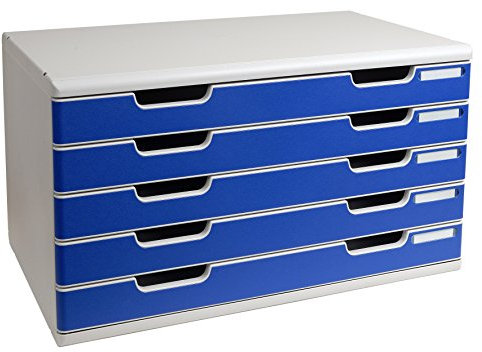 Exacompta 322003D Schubladenbox und Ablagesystem Modulo DIN A3 mit 5 Schubladen 350 x 576 x 320 mm Belastbare Schubladenbox mit hoher Kapazität für mehr Platz grau/blau