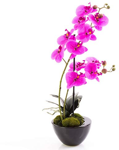 artplants.de Künstliche Orchidee Phalaenopsis Melina in Schale, 2 Zweige, violett, 45cm - Kunstblume - Kunstorchidee im Topf