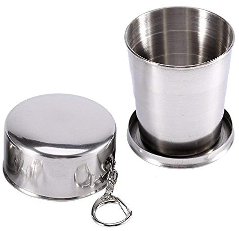 Yosoo Tasse Rétractable en Acier Inoxydable Verre Pliable pour Camping Voyage Randonnée(L)