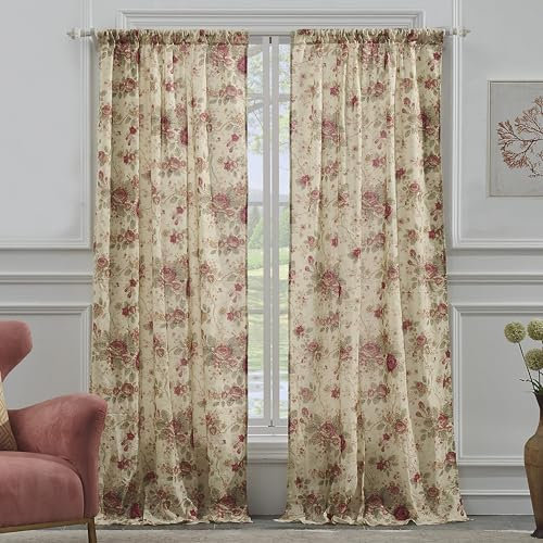 Greenland Home Fashions Antique Vorhang, 100% Baumwolle, Antik-Rose, 1 Paar, Natur, W 42 x L 84 (2 Panels), 2