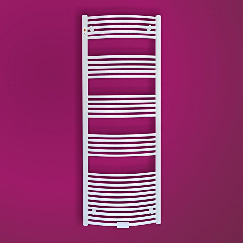 Mert Heizung gebogen elektrisch oder Warmwasser 1/2 Zoll Bad-Heizung 1800x500 Bad-Heizkörper Mittelanschluss 50 mm weiß Handtuchhalter für Wandmontage