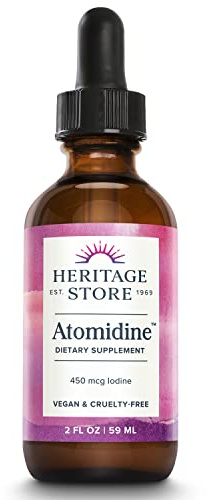 Heritage Store Atomidine 450mcg Liquid Iodine Drops, Electrically Charged Iodine Supplement for Healthy Thyroid Support,* Bioavailable Formula, Vegan & Cruelty Free, Approx. 960 Servings, 2 fl oz