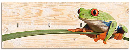 ARTLAND Schlüsselbrett Schlüssel Schmuck Organizer Hakenleiste Deko Wandhalterung Holz mit 4 Haken 40x15 cm Frosch Blatt J5TJ