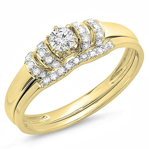Ehering / Verlobungsring für Damen, 18 Karat Gold, 0,30 Karat (1/3 Karat) und Gelbgold, 22 Karat K1797-18KY-10, Gold, Weißer Diamant