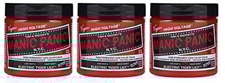 Manic Panic Electric Tiger Lily Classic Creme, Vegan, Cruelty Free, Orange Semi Permanent Hair Dye 3 x 118ml