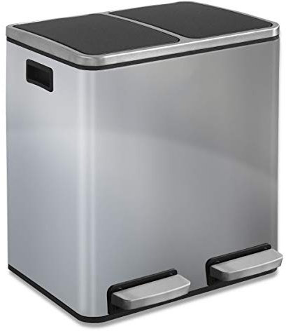 casa pura Mülleimer mit 2 Fächern - 2 x 30 Liter, herausnehmbare Inneneimer mit Henkel, Deckel mit Schließdämpfer - Mülltrennsystem, Abfalleimer für Küche & Büro (Felix, 60 L - Silber)