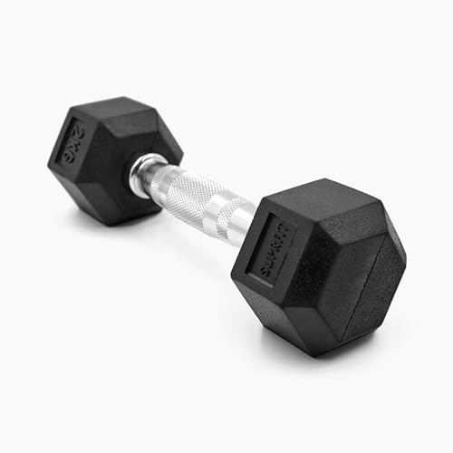 SUPRFIT - Hexagon Kurzhantel einzeln mit gummiertem Eisenkern - Fitness Gewichte Hanteln 1-50 kg mit rutschfestem Chromgriff - Premium Kurzhantel für Calisthenics, Krafttraining & Crossfit Übungen