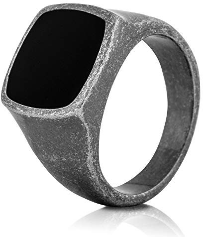 Akitsune Opus Ring | Design-Ring Frauen Herren Edelstahl Groß Minimalistisch Siegel - Antik Silber - US 12