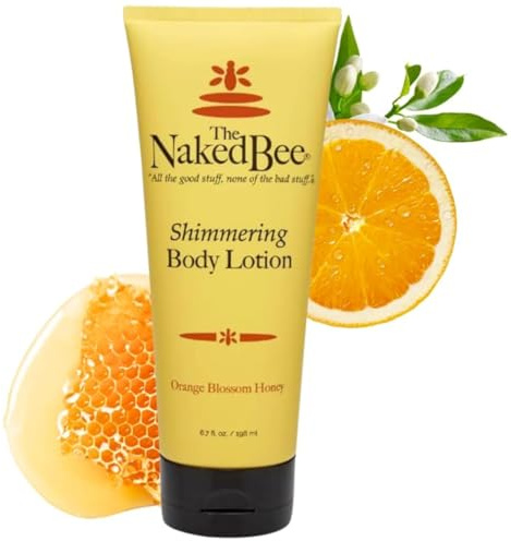 The Naked Bee Shimmering Orange Blossom Honey Hand & Body Lotion 6.7oz. for Women. Shimmer Body Lotion, Hydrating Skin Care. Moisturising Shimmer for Hydration.