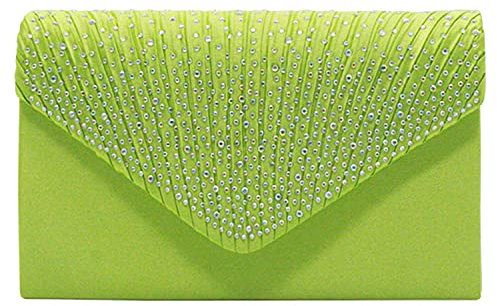 Bolso de mano de satén para mujer para boda fiesta de graduación de satén con pedrería bolso de hombro para fiesta de noche, verde, talla única, bolso de mensajero, Verde, Talla única, Bolso Messenger