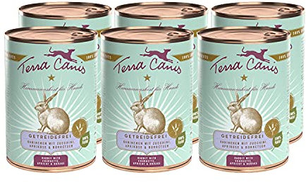 Terra Canis Kaninchen, Zucchini, Aprikose & Borretsch - Getreidefreies Nassfutter, 6x400g I Premium Hundefutter in 100% Lebensmittelqualität Aller Rohstoffe I Reichhaltig, gesund & allergenarm