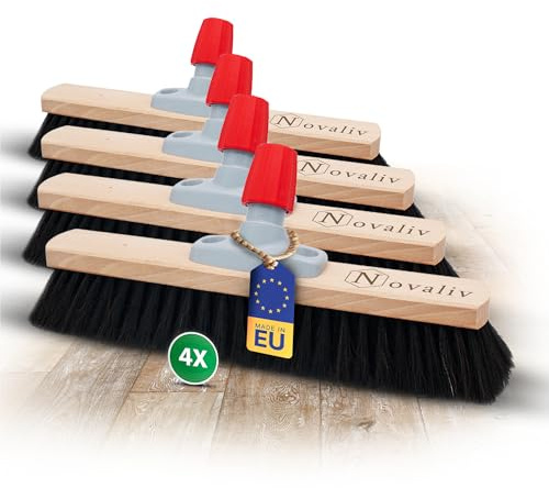 Novaliv 4X Besen Naturhaar 40 cm Besenkopf I ohne Stiel I Rosshaar schwarz I Besen für drinnen I Schneebesen Allzweckbesen Hausbesen Innenbereich