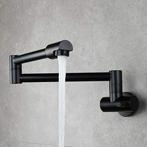 Grifo Cocina Pared Agua Fria, Grifo Fregadero Pared Plegable de Una Sola Manija Universal de Enfriamiento Único Giratorio 360, Multifunción-Negro