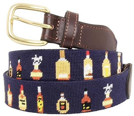 Huck Venture Gürtel aus genarbtem Leder für Herren, handgefertigt, mit Baumwolle und massiver Messingschnalle, Braun, 34