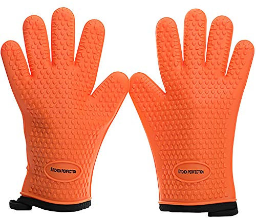 KP XL Silikon-Ofenhandschuhe für Smoker, extrem hitzebeständige Grillhandschuhe, Griff für heiße Speisen direkt auf Ihrem Grill, wasserdichte Grill- und Backhandschuhe, hochwertiges Set mit 3 Bonus