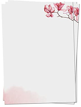 50 x PRESENTOU Briefpapier beidseitig bedruckt 120 Gramm Papier | Motivpapier Urkundenpapier Urkunde Speisekarte Liebesbrief (Aquarell Blumen Rosa, 50 Bögen)
