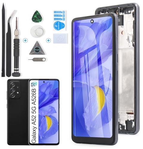 RongZy Écran LCD De Remplacement pour Samsung Galaxy A52 5G A526B Écran Tactile Digitizer Panneau Assemblé De Réparation avec Outils(Noir avec Cadre)