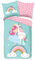 Soma Renforcé Pastell Kinder-Bettwäsche-Set 2 teilig Bettbezug 2tlg 135x200cm 80x80cm (Einhorn Regenbogen blau rosa)
