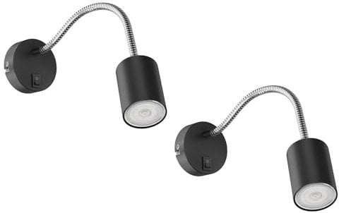 ledscom.de 2 Stück Leselampe WAIKA mit Schwanenhals und Schalter schwarz matt, inkl. GU10 LED, PAR16, warmweiß, 6,05W, 374lm, 70°, 3-Stufen-Dimmer