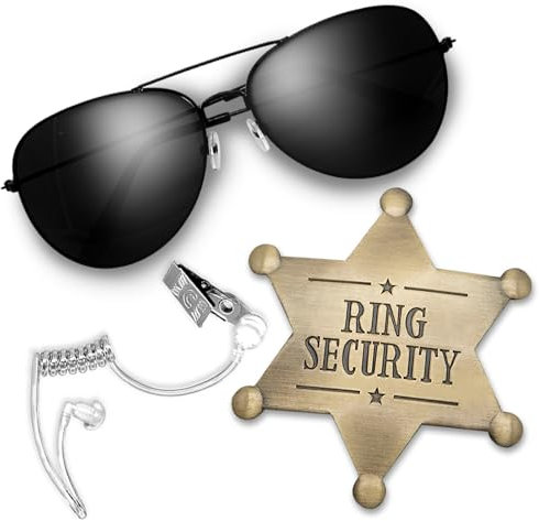 Huwane Ring Sicherheit Hochzeit Ring Träger Geschenke Geheimdienst Cosplay Set Polizei Spy FBISpielzeug Zubehör, inklusive Akustik Ohrstück Tube Headsets, Ring Träger Sonnenbrille, Ring
